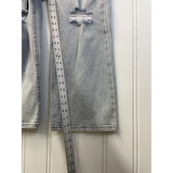 Almost Famous Women Jeans Size  5 Blue Denim Distressed Thrashed Straight Leg - Picture 7 of 11